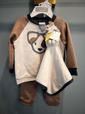 Tahari Brown & Cream Bear Sweatshirt Set with Lovey